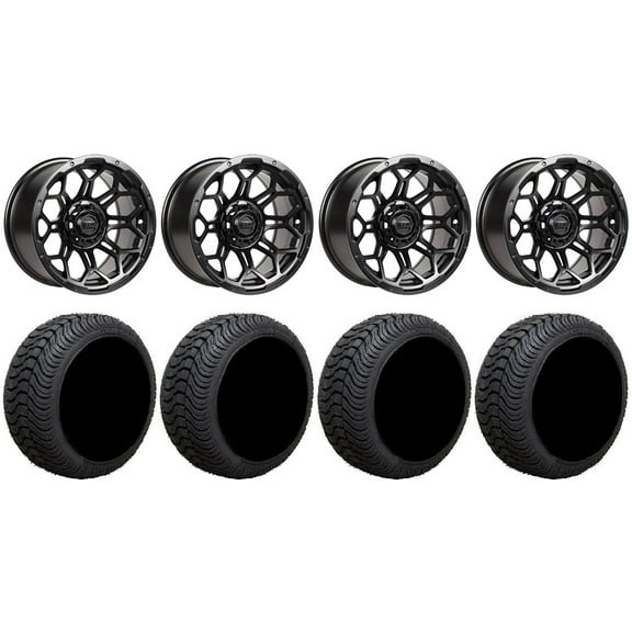 GTW Bravo 14" Golf Cart Wheels Black 205x30 Cruze Tires E-Z-GO & Club Car