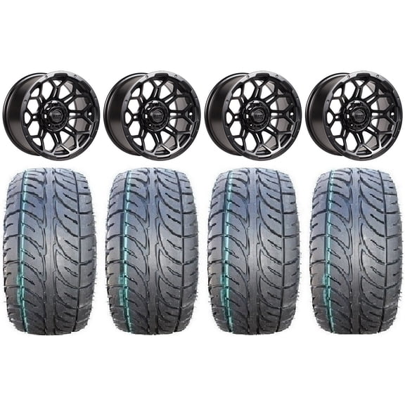 GTW Bravo 14" Golf Cart Wheels Black 205x30 Fusion ST Tires E-Z-GO & Club Car