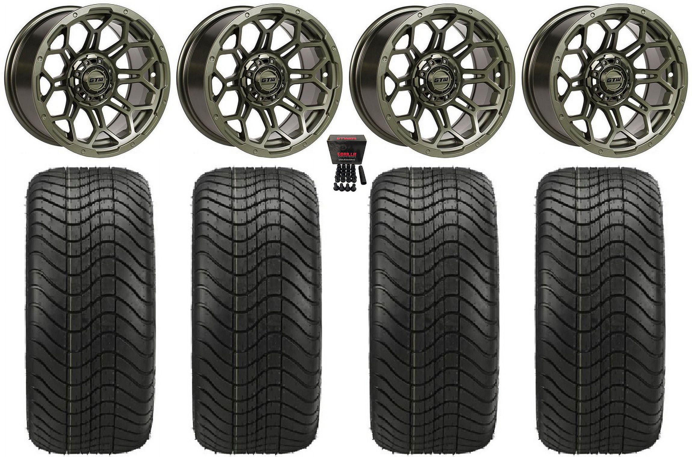 GTW Bravo 14" Golf Cart Wheels Green Elite 215x35-14 Tires E-Z-GO & Club Car