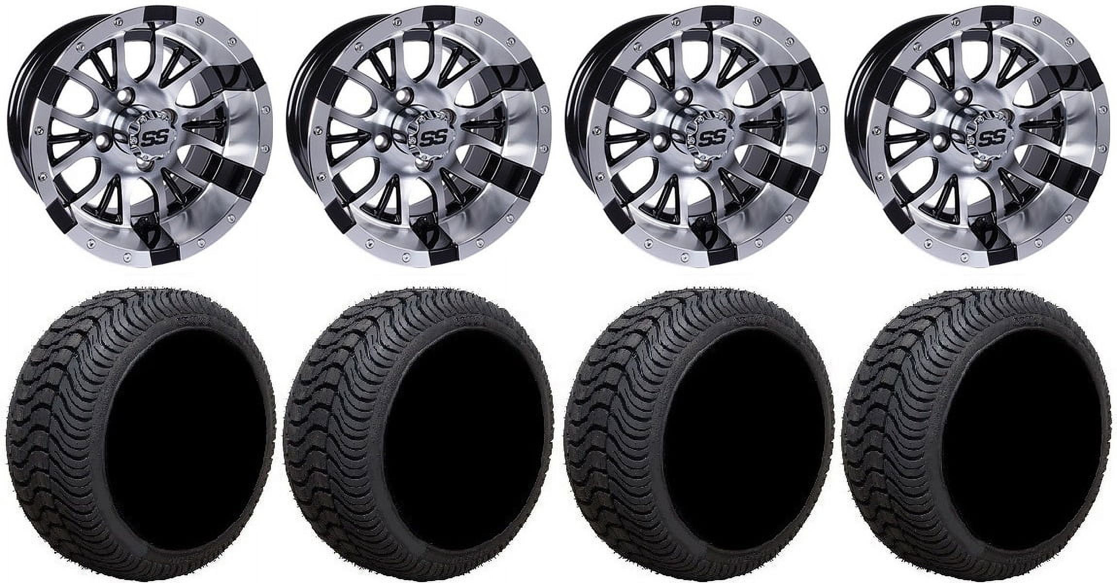 GTW Diesel 12" Golf Cart Wheels Machined 205x30 Cruze Tires E-Z-GO & Club Car