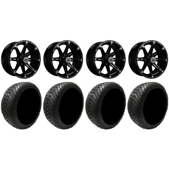 GTW Element 14" Golf Cart Wheels Black 225x30 Mamba Tires Yamaha