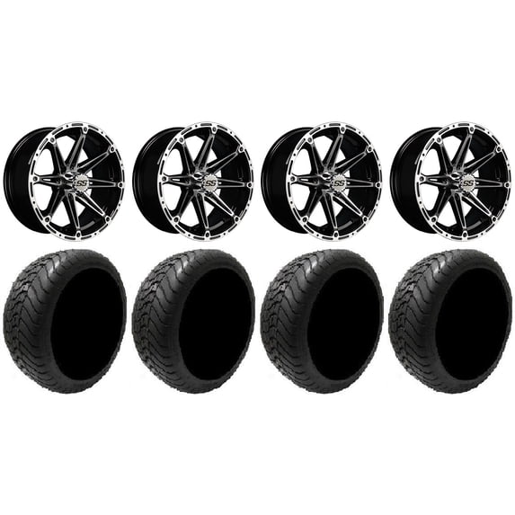 GTW Element 14" Golf Cart Wheels Machined 225x30 Mamba Tires Yamaha