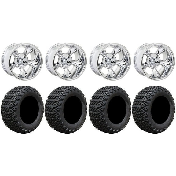 GTW Godfather 10" Golf Wheels Chrome 20" X-Trail Tires E-Z-GO & Club Car
