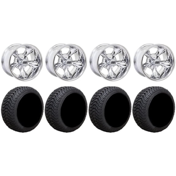 GTW Godfather 10" Golf Wheels Chrome 205x50 Cruze Tires E-Z-GO & Club Car