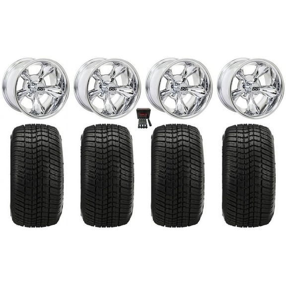 GTW Godfather 10" Golf Wheels Chrome Elite 205x50-10 Tires E-Z-GO & Club Car