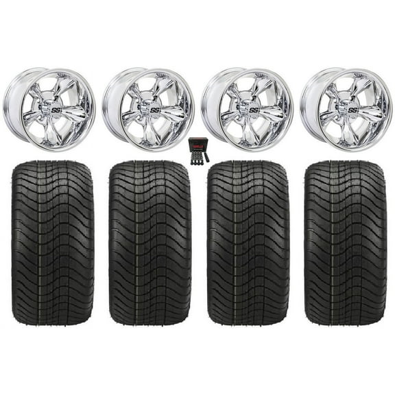 GTW Godfather 12" Golf Cart Wheels Chrome Elite 215x40-12 Tires Yamaha