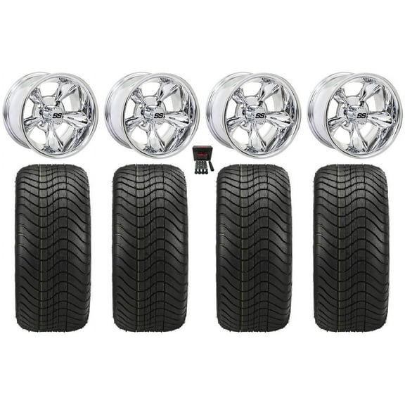 GTW Godfather 14" Golf Cart Wheels Chrome Elite 215x35-14 Tires Yamaha