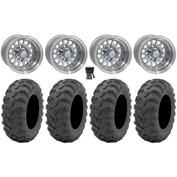 GTW Medusa 10" Golf Wheels Silver 24x11-10 Mud Lite AT Tires E-Z-GO & Club Car