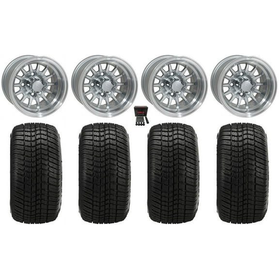 GTW Medusa 10" Golf Wheels Silver Elite 205x50-10 Tires E-Z-GO & Club Car