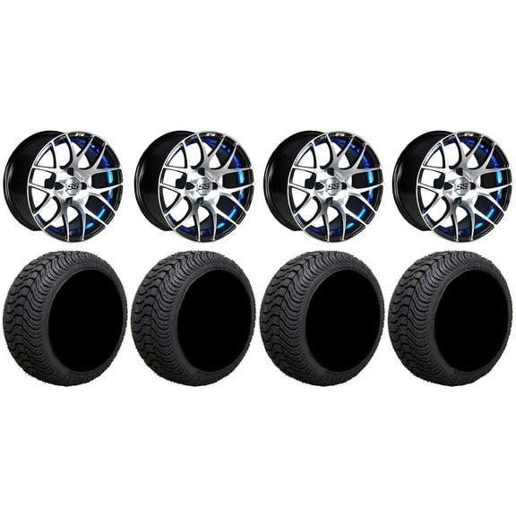 GTW Pursuit 12" Golf Cart Wheels Blue 205x30 Cruze Tires E-Z-GO & Club Car