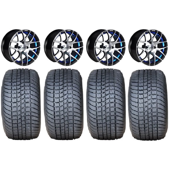 GTW Pursuit 12" Golf Cart Wheels Blue 225x35 Lo Pro Tires E-Z-GO & Club Car