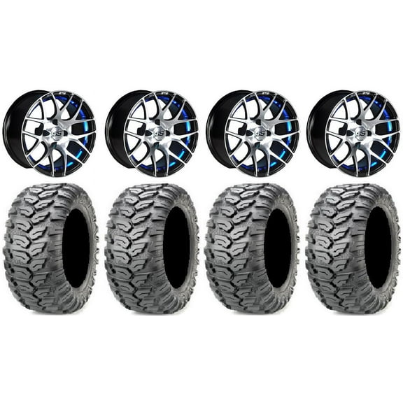 GTW Pursuit 12" Golf Cart Wheels Blue 23" Ceros Tires E-Z-GO & Club Car