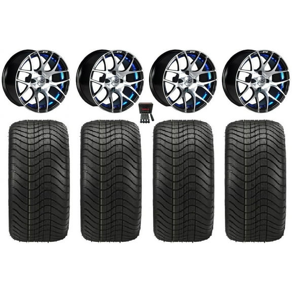 GTW Pursuit 12" Golf Cart Wheels Blue Elite 215x40-12 Tires Yamaha