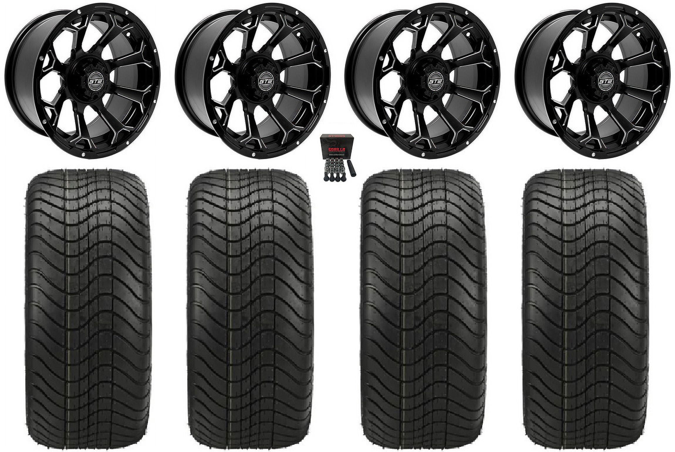 GTW Raven 14" Golf Cart Wheels Black Elite 215x35-14 Tires E-Z-GO & Club Car
