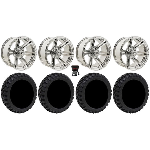 GTW Specter 12" Golf Cart Wheels Chrome 20" Nomad Tires E-Z-GO & Club Car