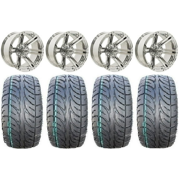 GTW Specter 12" Golf Cart Wheels Chrome 23" Fusion ST Tires Yamaha