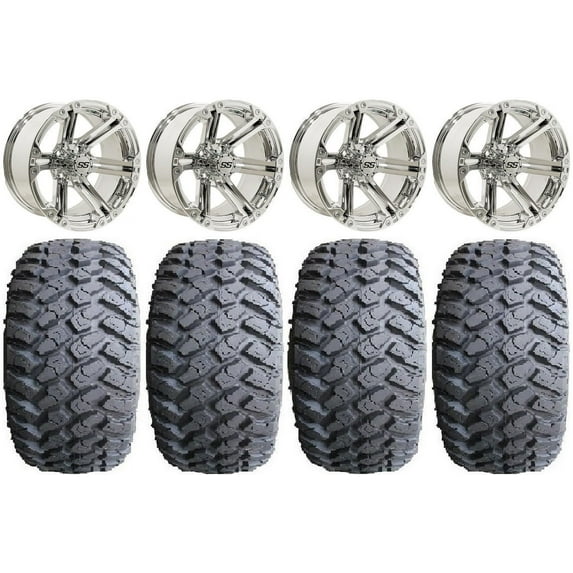 GTW Specter 14" Golf Cart Wheels Chrome 23" Hammer Tires E-Z-GO & Club Car