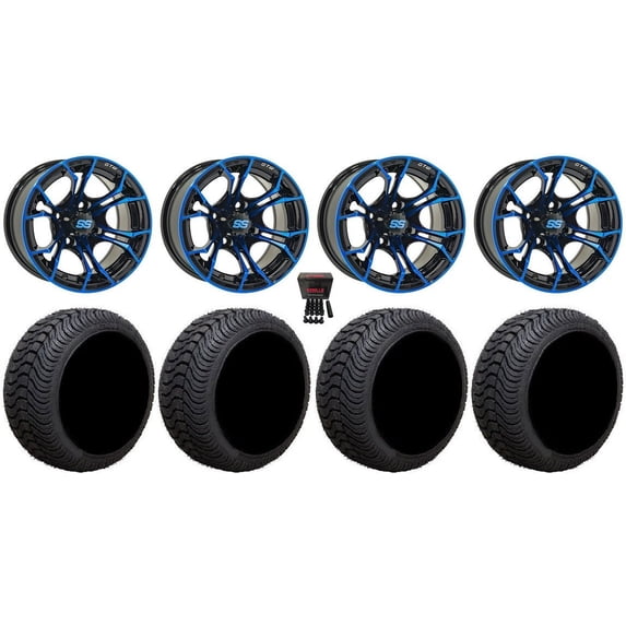 GTW Spyder 12" Golf Cart Wheels Blue 215x50 Cruze Tires E-Z-GO & Club Car
