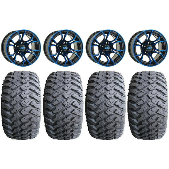 GTW Spyder 12" Golf Cart Wheels Blue 23" Hammer Tires Yamaha
