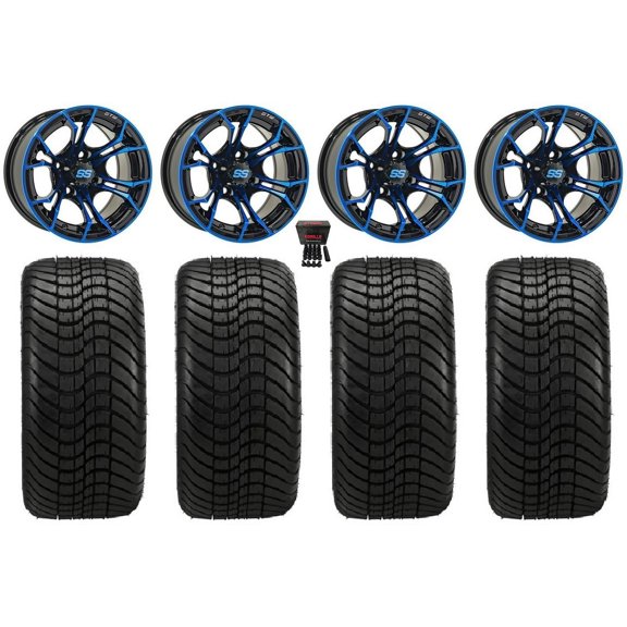 GTW Spyder 12" Golf Cart Wheels Blue Elite 215x35-12 Tires E-Z-GO & Club Car