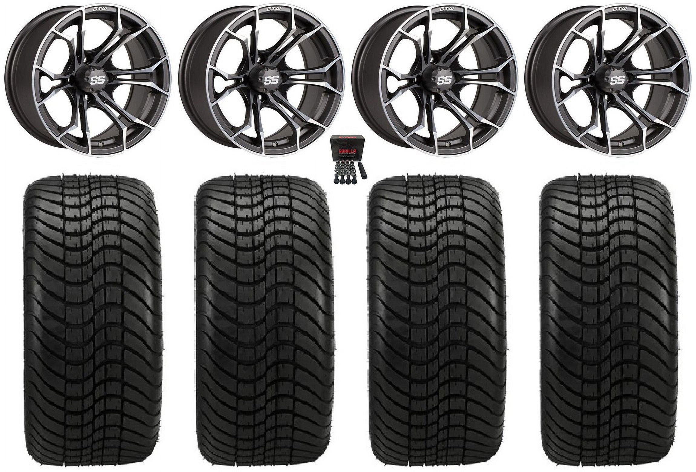 GTW Spyder 12" Golf Cart Wheels Gray Elite 215x35-12 Tires E-Z-GO & Club Car