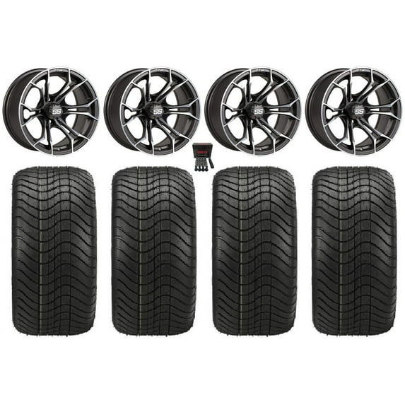 GTW Spyder 12" Golf Cart Wheels Gray Elite 23x10-12 Tires E-Z-GO & Club Car