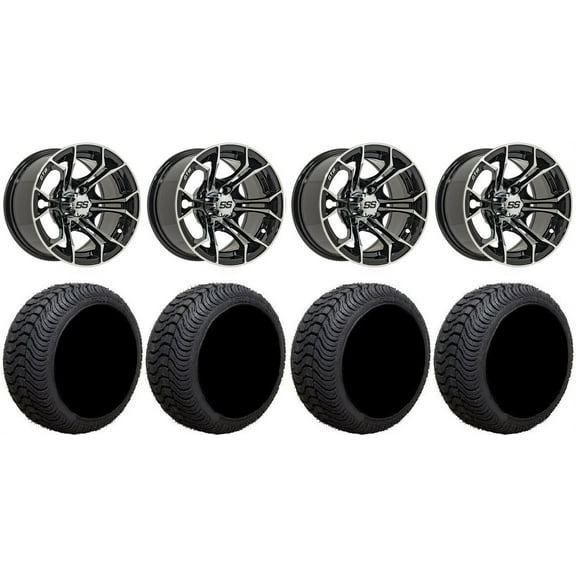 GTW Spyder 12" Golf Cart Wheels Machined 205x30 Cruze Tires E-Z-GO & Club Car
