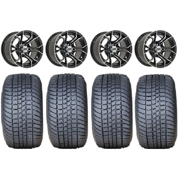 GTW Spyder 12" Golf Cart Wheels Machined 225x35 Lo Pro Tires E-Z-GO & Club Car