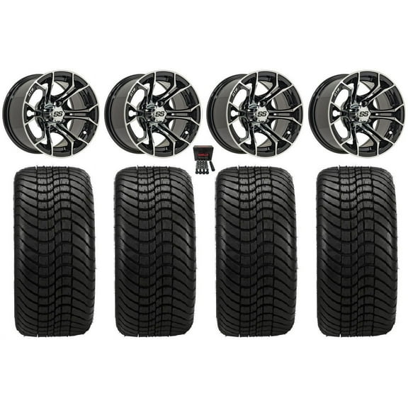 GTW Spyder 12" Golf Cart Wheels Machined Elite 215x35-12 Tires Yamaha