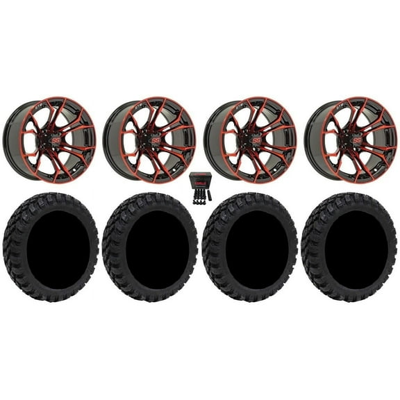 GTW Spyder 12" Golf Cart Wheels Red 20" Nomad Tires E-Z-GO & Club Car