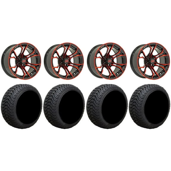 GTW Spyder 12" Golf Cart Wheels Red 205x30 Cruze Tires E-Z-GO & Club Car