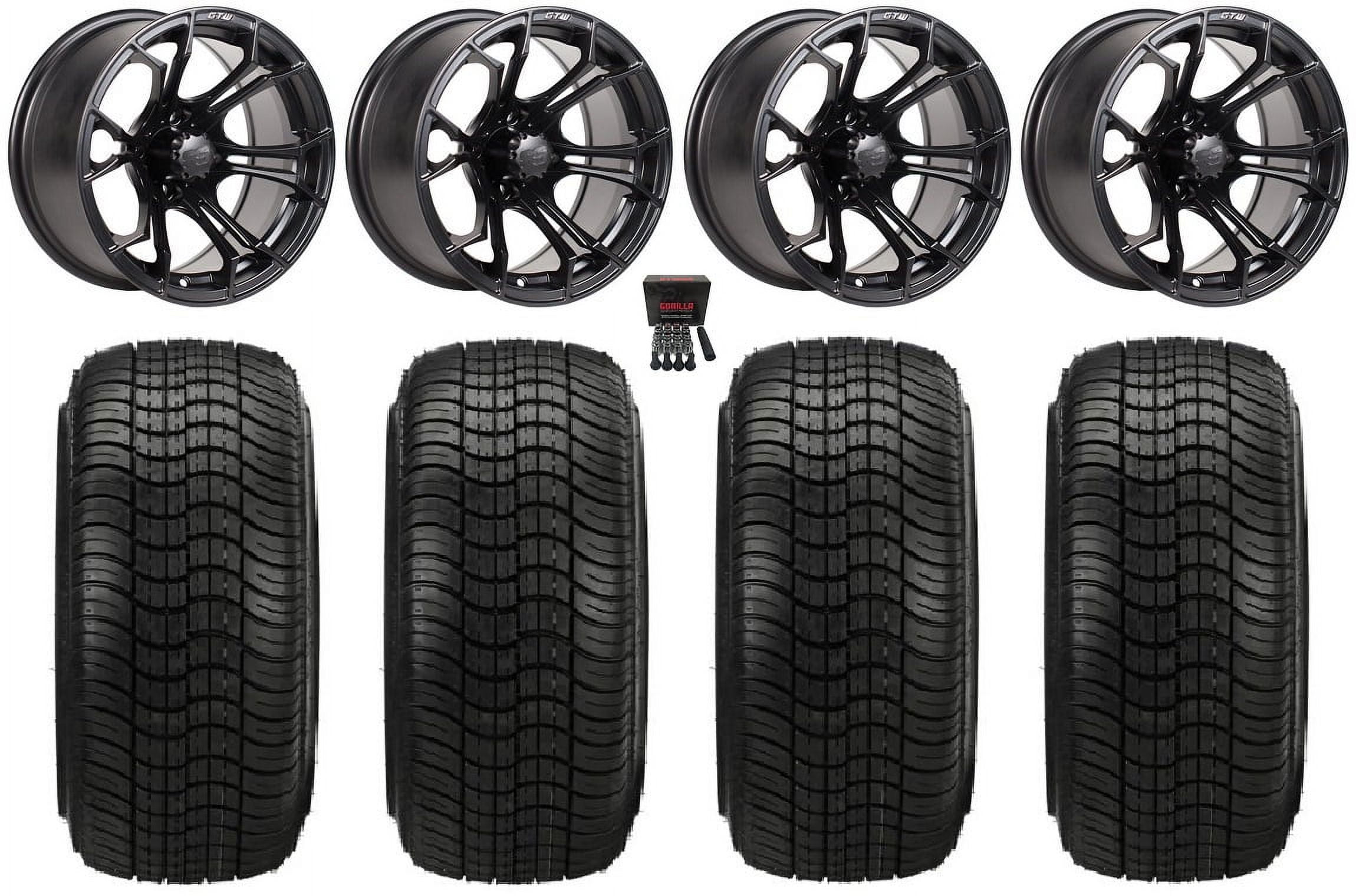 GTW Spyder 14" Golf Cart Wheels Black Elite 205x30-14 Tires E-Z-GO & Club Car