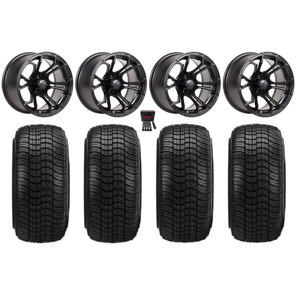 GTW Spyder 14" Golf Cart Wheels Black Elite 205x30-14 Tires Yamaha