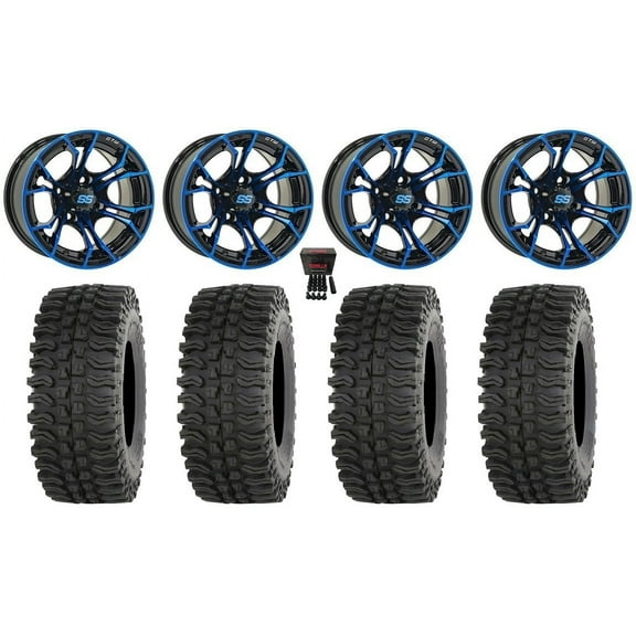 GTW Spyder 14" Golf Cart Wheels Blue 23" BDC Tires E-Z-GO & Club Car