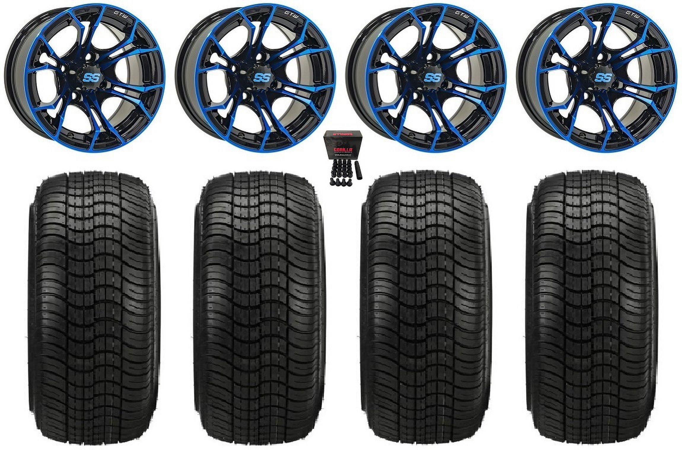 GTW Spyder 14" Golf Cart Wheels Blue Elite 205x30-14 Tires E-Z-GO & Club Car