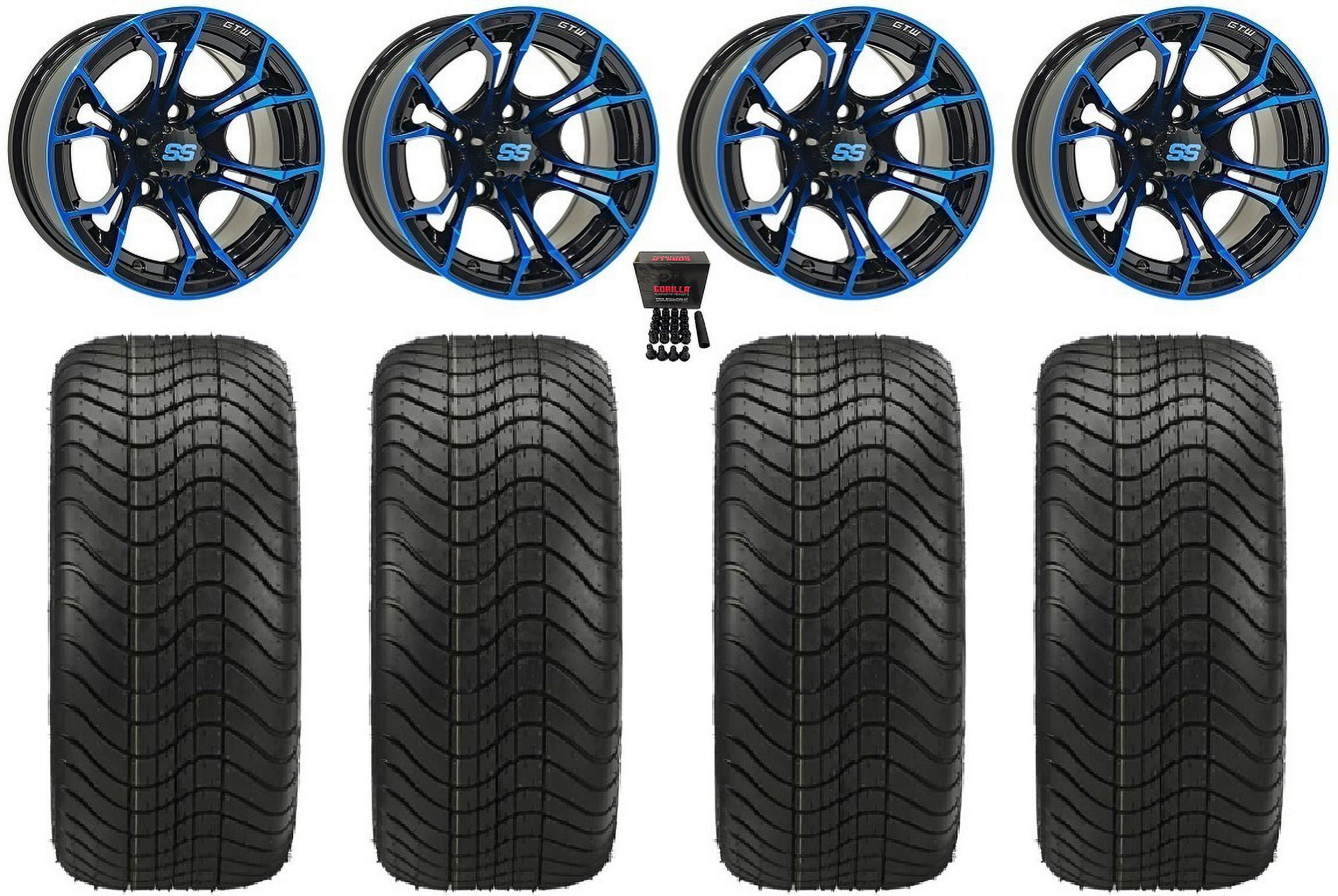 GTW Spyder 14" Golf Cart Wheels Blue Elite 215x35-14 Tires E-Z-GO & Club Car