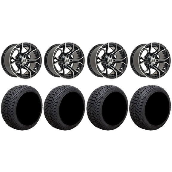 GTW Spyder 14" Golf Cart Wheels Machined 205x30 Cruze Tires E-Z-GO & Club Car