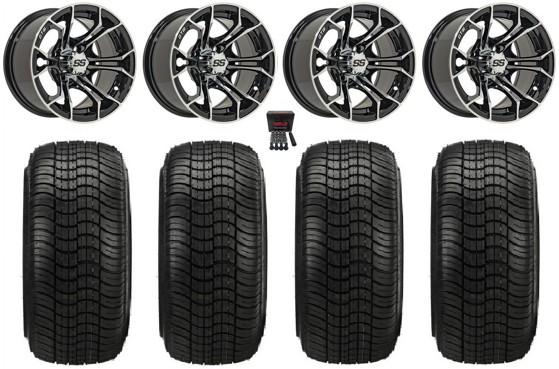 GTW Spyder 14" Golf Cart Wheels Machined Elite 205x30-14 Tires E-Z-GO & Club Car