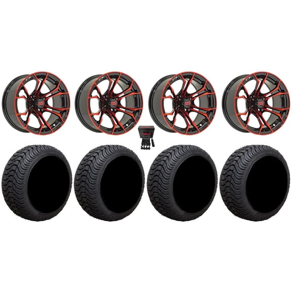 GTW Spyder 14" Golf Cart Wheels Red 205x30 Cruze Tires E-Z-GO & Club Car
