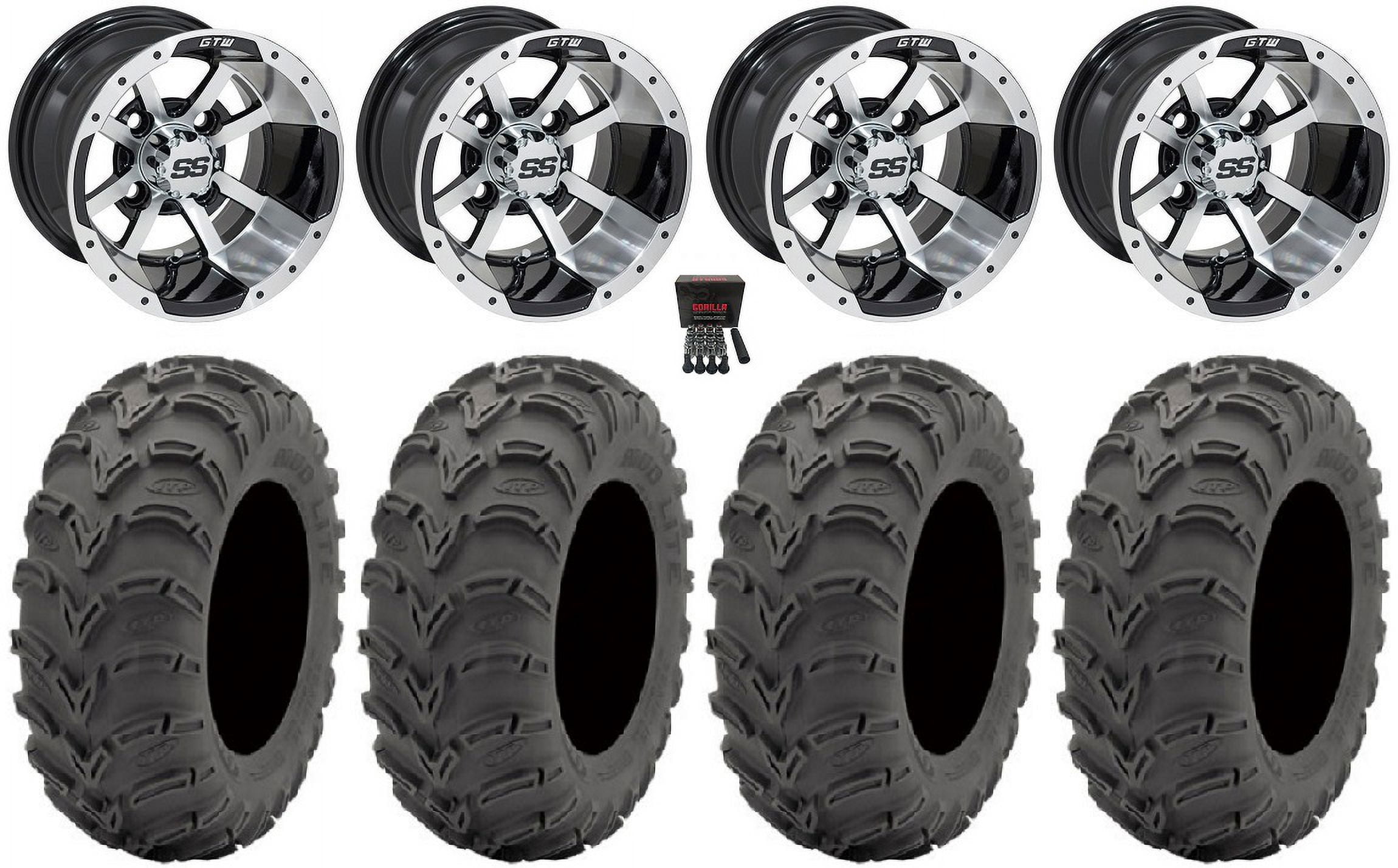 GTW 10 inch Storm Trooper black wheels with Rogue all-terrain tires - Set of Four