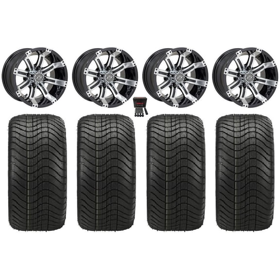 GTW Tempest 12" Golf Cart Wheels Machined Elite 215x40-12 Tires Yamaha