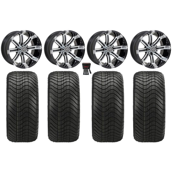 GTW Tempest 14" Golf Cart Wheels Machined Elite 215x35-14 Tires Yamaha