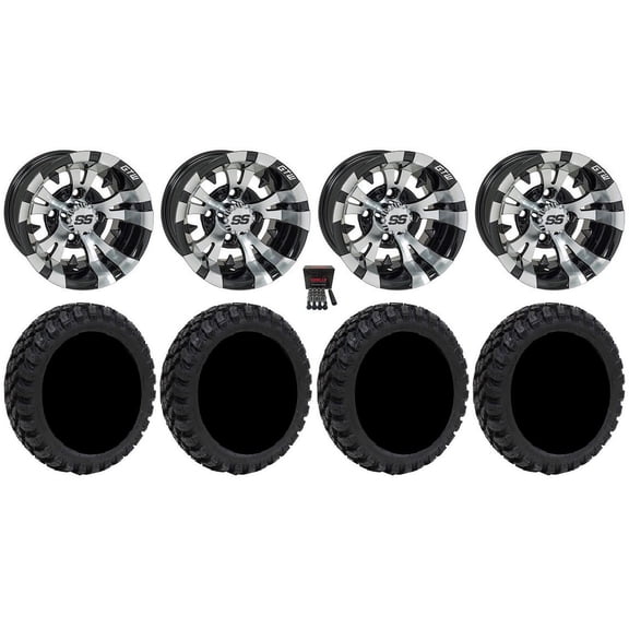 GTW Vampire 12" Golf Cart Wheels Black 22" Nomad Tires E-Z-GO & Club Car