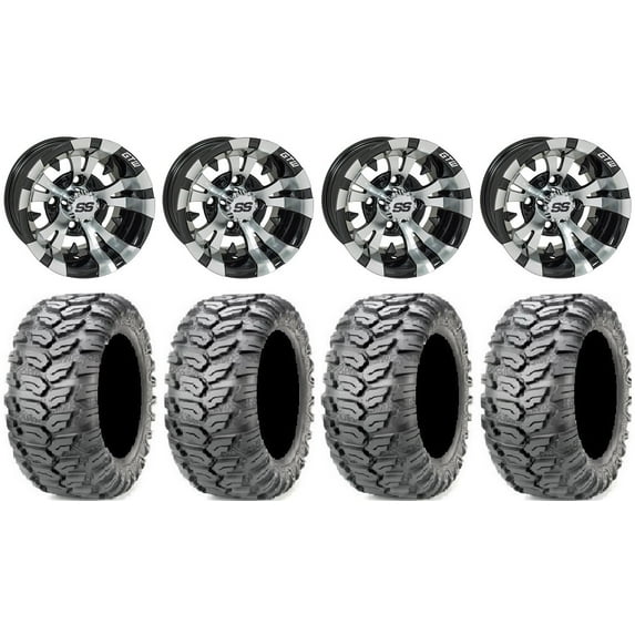 GTW Vampire 12" Golf Cart Wheels Black 23" Ceros Tires E-Z-GO & Club Car