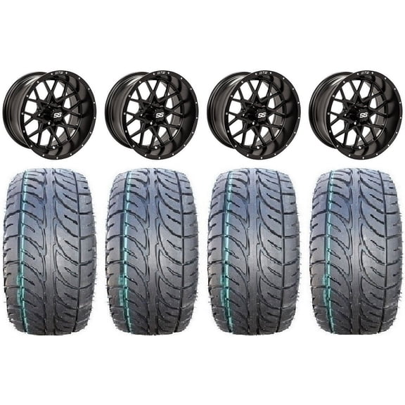 GTW Vortex 2 12" Golf Cart Wheels Black 205x30 Fusion Tires Yamaha