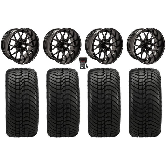 GTW Vortex 2 12" Golf Cart Wheels Black Elite 215x35-12 Tires Yamaha