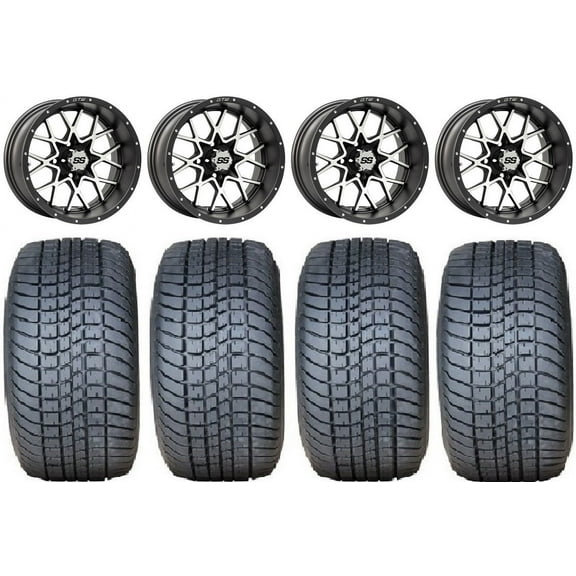 GTW Vortex 2 12" Golf Cart Wheels Gray 225x35 Lo Pro Tires Yamaha