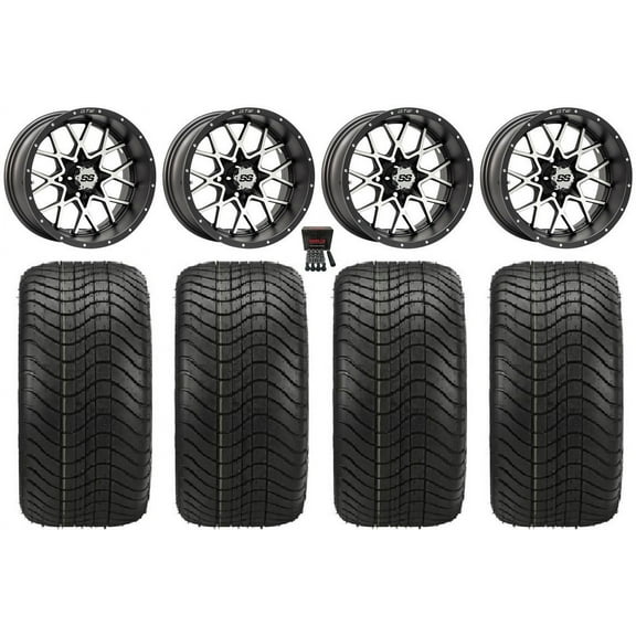 GTW Vortex 2 12" Golf Cart Wheels Gray Elite 215x40-12 Tires E-Z-GO & Club Car