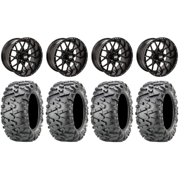 GTW Vortex 2 12" Golf Wheels Black 23" BigHorn 2.0 Tires Yamaha