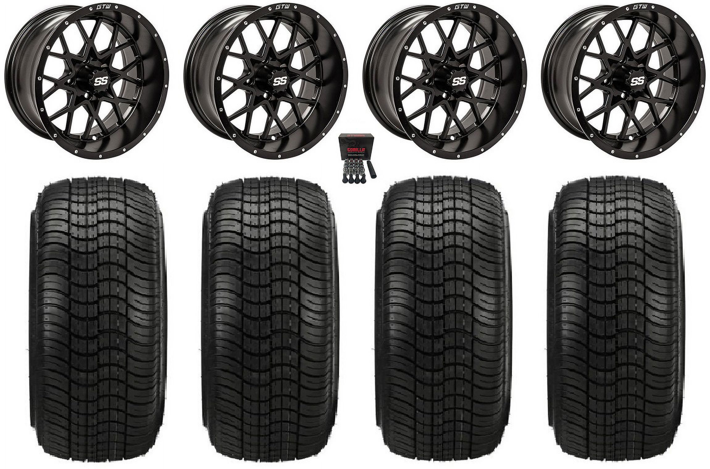GTW Vortex 2 14" Golf Cart Wheels Black Elite 205x30-14 Tires E-Z-GO & Club Car